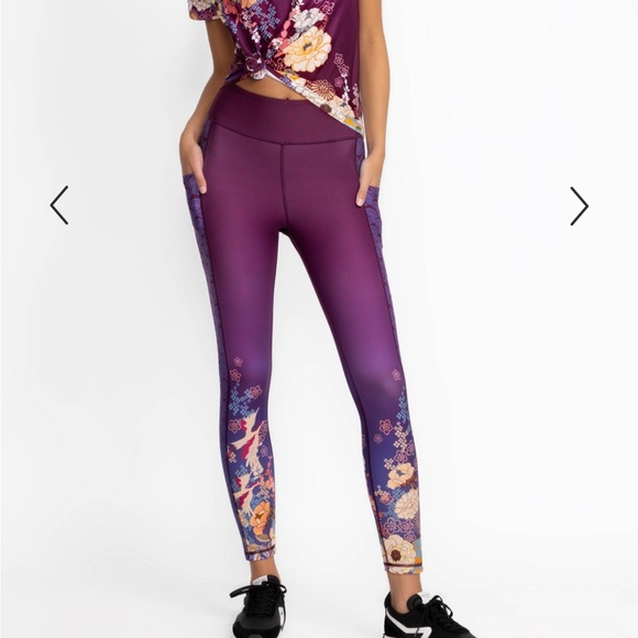 Phenix Purple Floral Leggings BEE ACTIVE LEGGING WITH POCKETS NWT - Picture 1 of 6